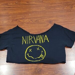 Black Nirvana Crop Top with Yellow Graphic